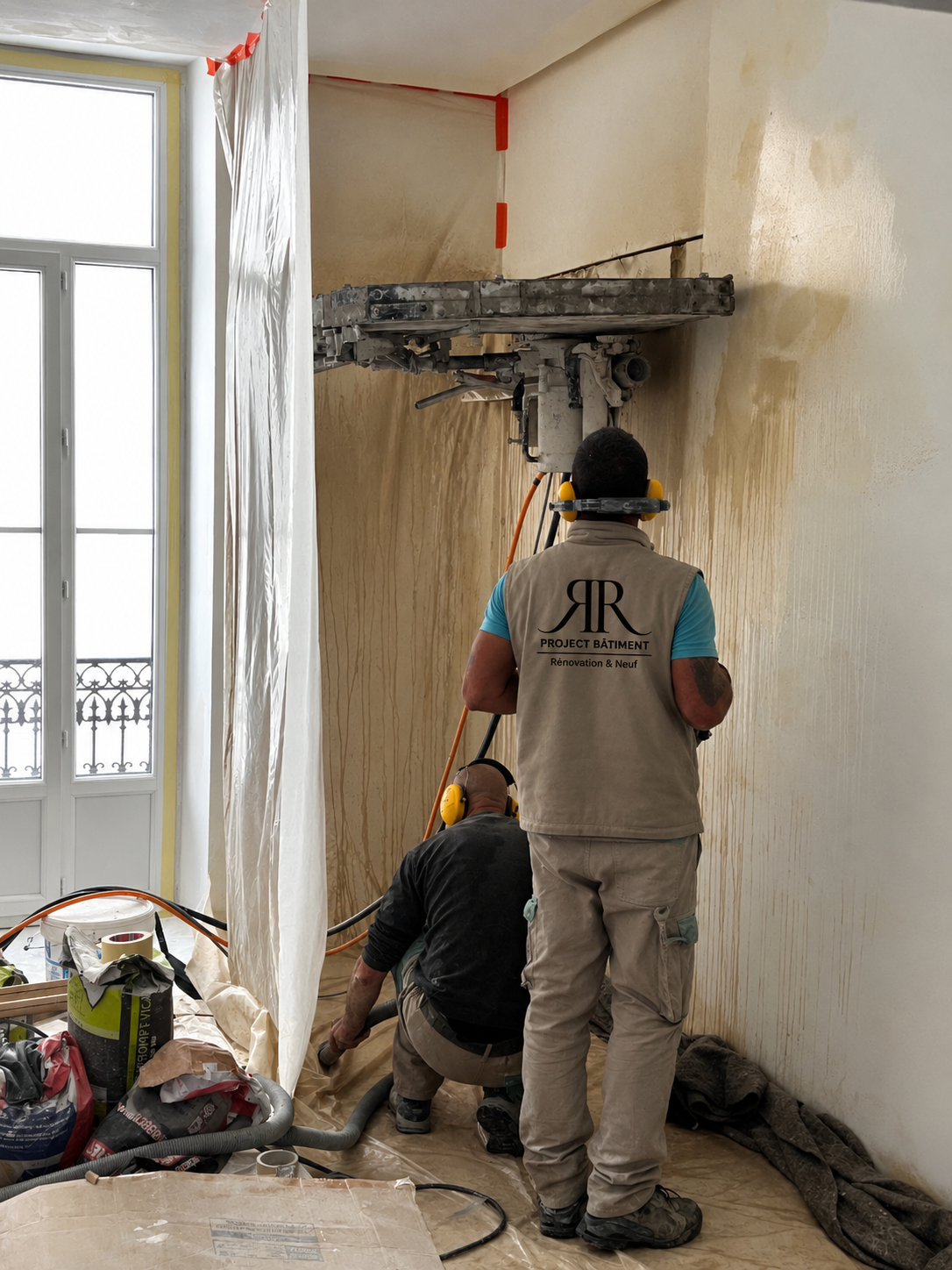 Sciage d'un mur porteur au disque diamant par l'équipe Project Batiment